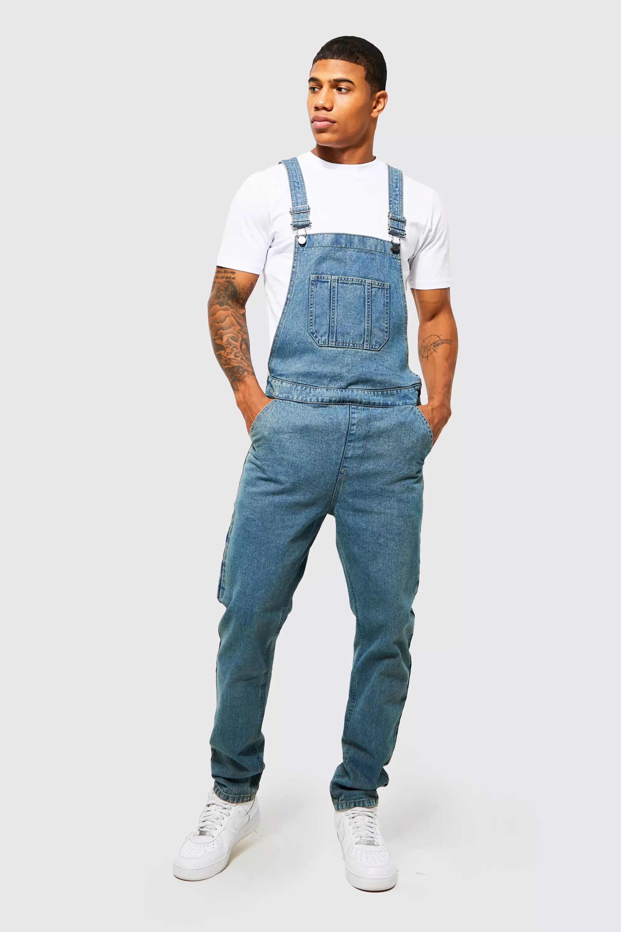 Oversized denim dungarees best sale